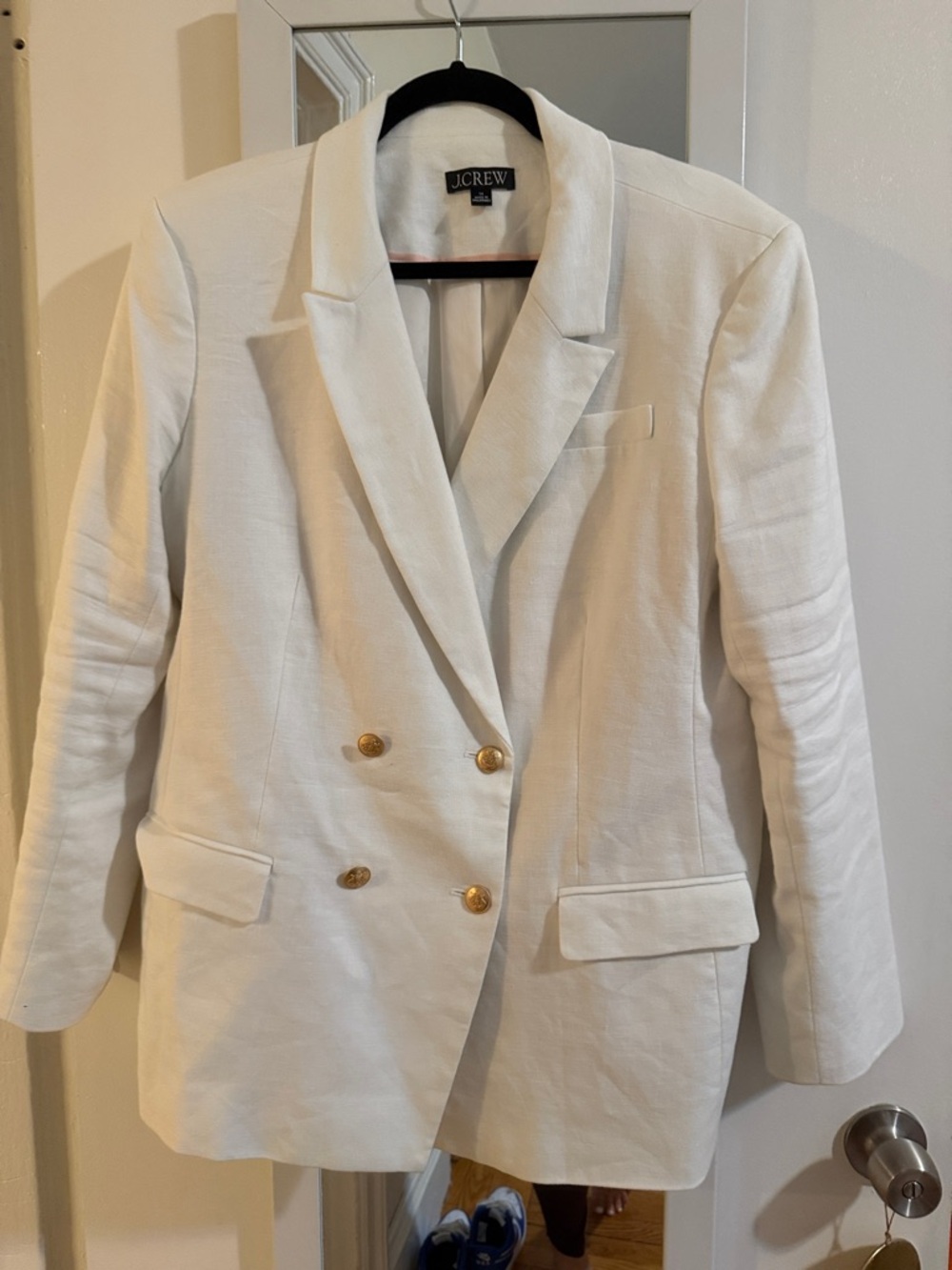 J. Crew White Double-Breasted Blazer with Gold Buttons